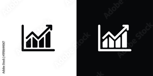 A white icon of a graph with an upward trend on a black background