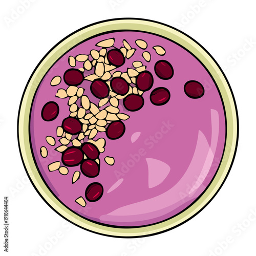 Top view of a creamy purple grape smoothie bowl with crunchy toppings for healthy vegan breakfast and wellness - Vector Illustration