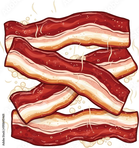 Bacon Strips Illustration with Crispy Texture and White Background