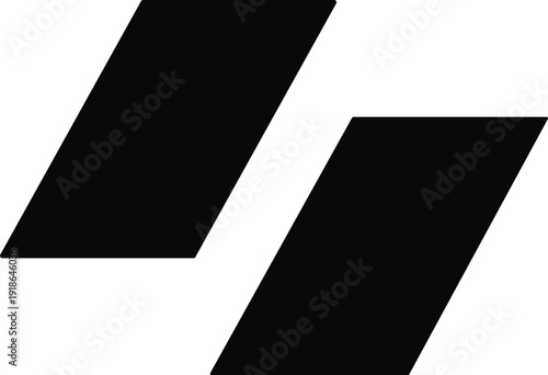 Two black parallelogram icons, diagonal geometric shapes offset on white background, vector illustration for motion, direction, abstract design, modern symmetry