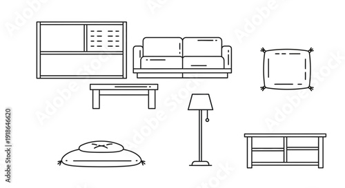 Furniture Icons Set Living Room Interior Design.