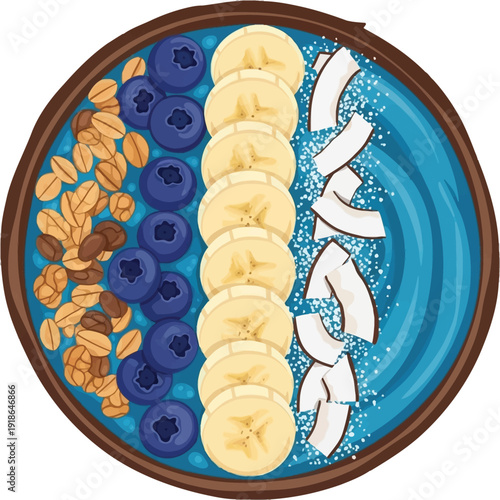 Illustration of Blueberry Banana Coconut Oatmeal Bowl with Granola Healthy Breakfast