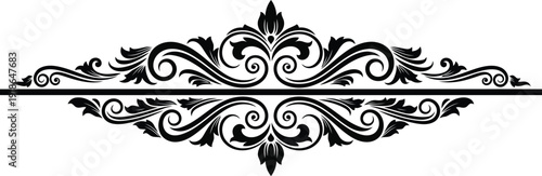 Black ornamental swirl flourish divider with leaves