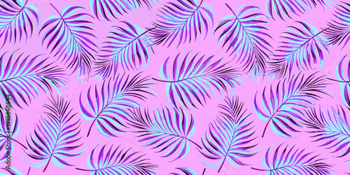 Vibrant tropical palm leaves in a repeating neon pink and purple pattern