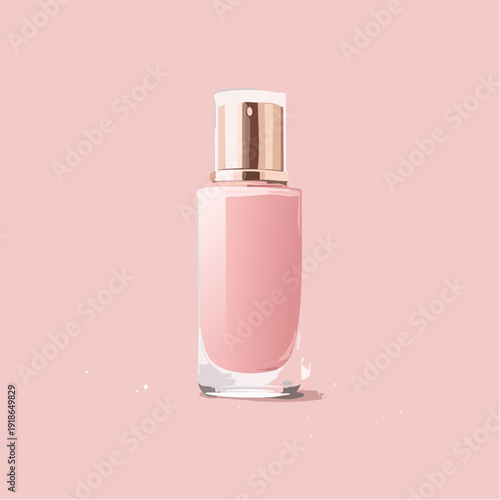 Bottle of pink cosmetic product on pastel background.