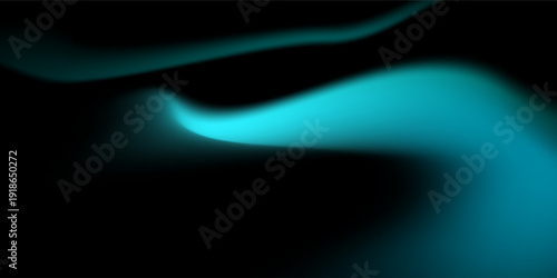 Abstract with a blend of deep black and soft turquoise gradations. Its shape resembles a stream of light or a gently curving wave, giving it a futuristic feel.