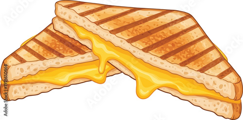 Illustration of Grilled Cheese Sandwich Cut in Half with Melted Cheese