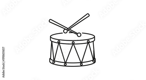 Drum with drumsticks on top simple black line drawing musical instrument
