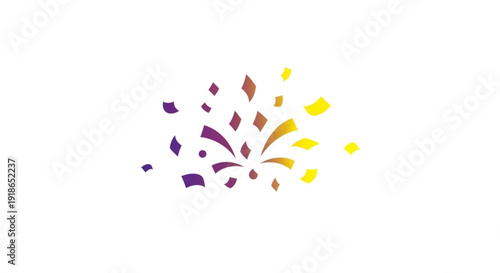 Vibrant colored confetti exploding in purple orange and yellow on white background