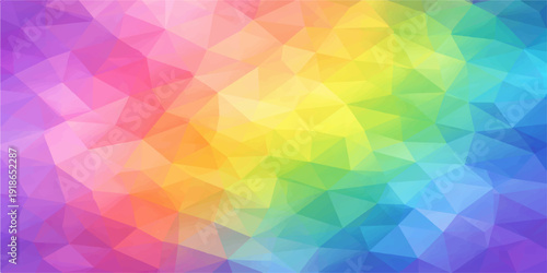 Colorful abstract geometric background with a seamless triangle pattern and mosaic texture featuring a rainbow spectrum vector design for a vibrant wallpaper banner