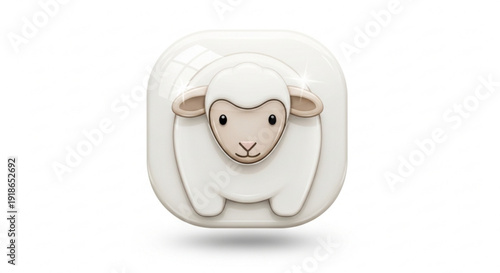 Cute white sheep figurine on glossy square base facing forward
