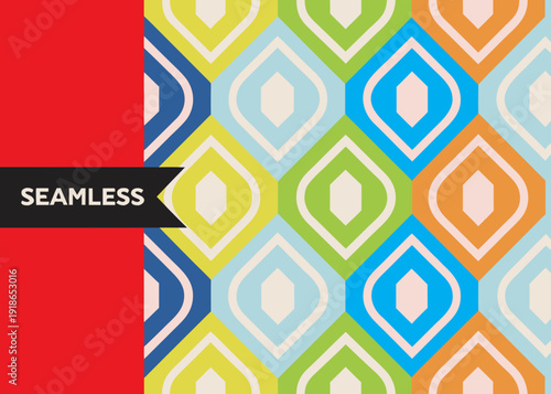 Colorful seamless geometric pattern featuring vibrant diamond shapes in various bright colors.