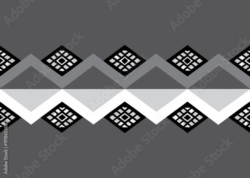 Monochrome geometric pattern with zigzag lines and decorative diamond shapes on a dark gray background