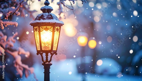 Wallpaper Mural Enchanting Winter Night - Illuminated Street Lamp Amidst Falling Snow. Torontodigital.ca