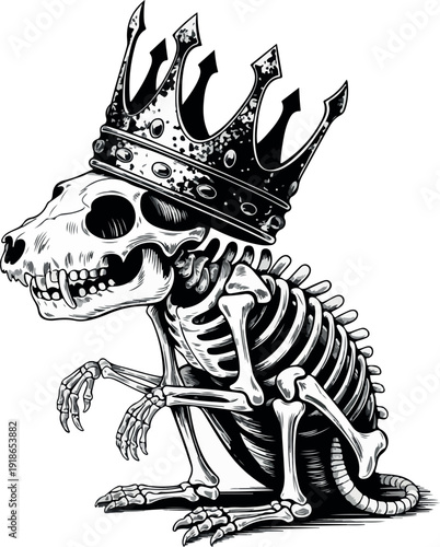 Rat skeleton wearing royal crown vector