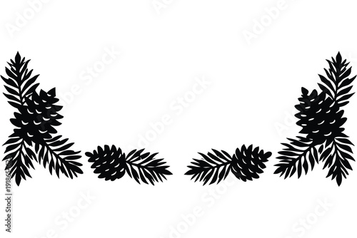 Natural evergreen leaves and pinecone border, creating a rustic and organic feel for winter and Christmas invitations and designs.