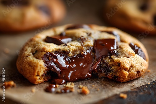 Wallpaper Mural Warm Chocolate Chip Cookie with Melting Gooey Chocolate Center on Parchment Paper Torontodigital.ca