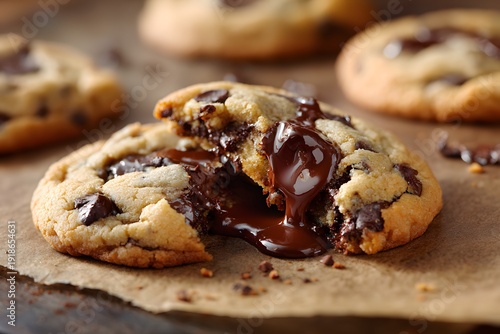 Wallpaper Mural Warm Chocolate Chip Cookie with Melting Gooey Chocolate Center on Parchment Paper Torontodigital.ca