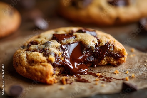 Wallpaper Mural Warm Chocolate Chip Cookie with Melting Gooey Chocolate Center on Parchment Paper Torontodigital.ca