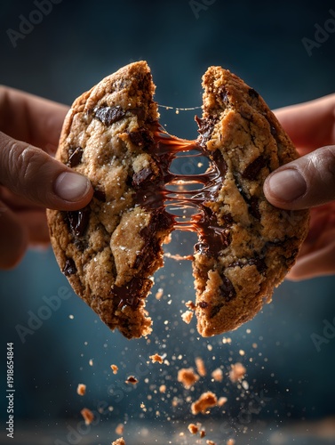 Wallpaper Mural Close-up of Hands Pulling Apart Fresh Chocolate Chip Cookie with Gooey Melted Center Torontodigital.ca