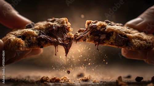 Wallpaper Mural Hands Breaking Fresh Chocolate Chip Cookie with Melting Chocolate and Crumbs Torontodigital.ca