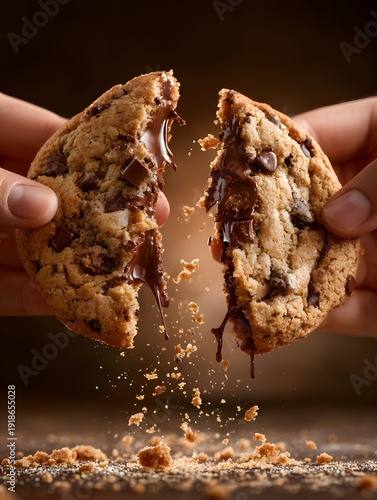 Wallpaper Mural Hands Breaking Fresh Chocolate Chip Cookie with Melting Chocolate and Crumbs Torontodigital.ca