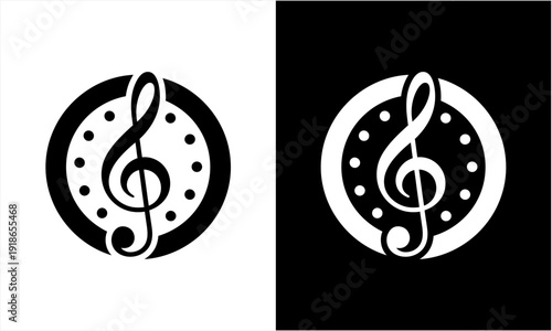 Treble Clef Music Note Symbol in Circle with Dots.