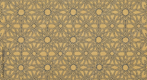 Intricate seamless geometric pattern inspired by traditional Islamic art and Mudejar designs perfect for elegant backgrounds or decorative textiles