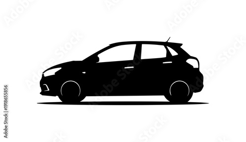 Modern Black Hatchback Car Vector Silhouette