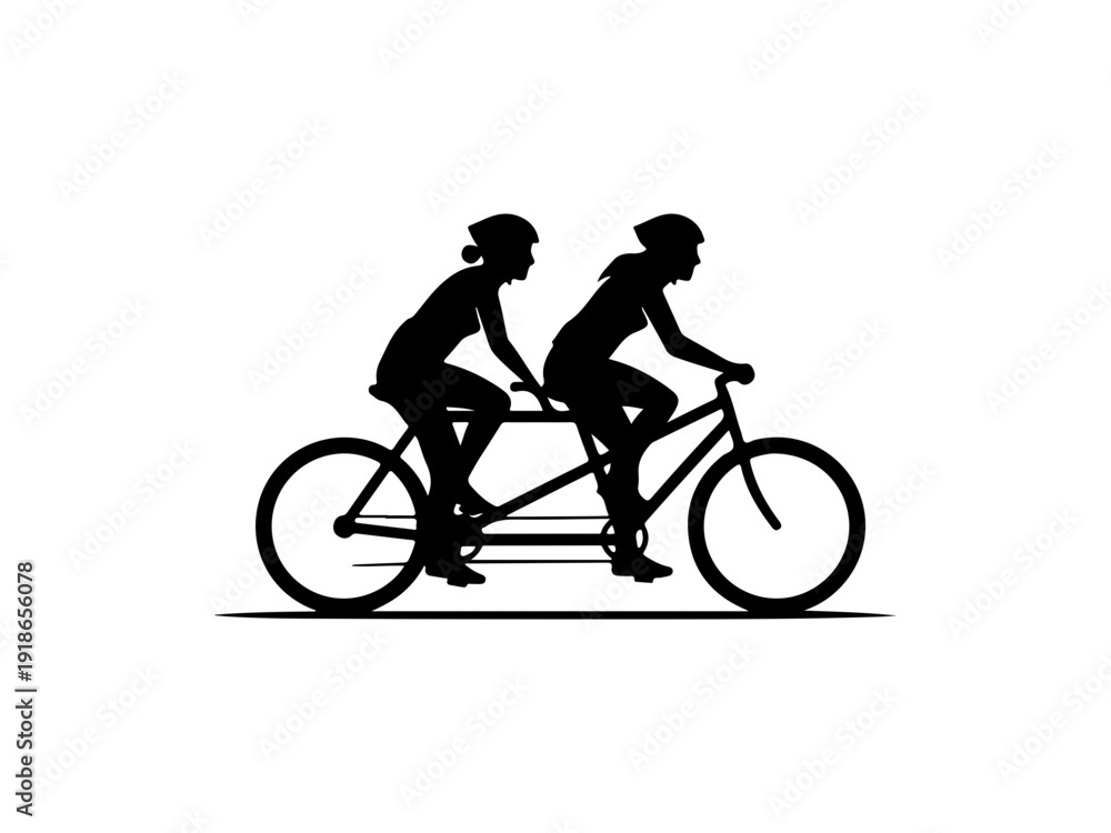 Fototapeta premium Couple Riding Tandem Bicycle Silhouette