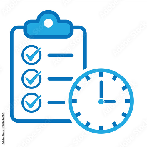 Time management concept icon, with clock and checklist icons. Vector illustration