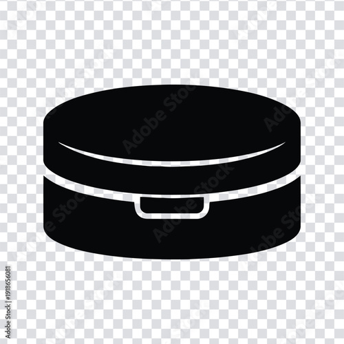 Black makeup compact case with white accents