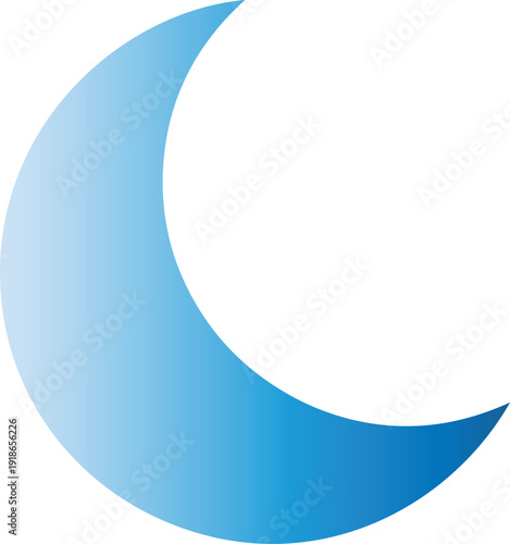 Blue crescent moon symbol on white background