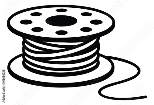 Line art illustration of a spool of thread depicting it wound for sewing and crafting