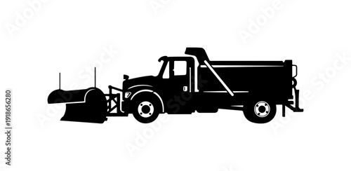 Black and White Snow Plow Truck Vector