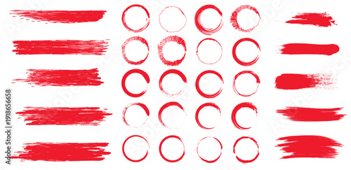 "Red Brush Stroke & Grunge Stripe Set – Hand Drawn Marker Underline, Paint Ink Texture, Artistic Frame Vector Collection"