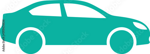 Modern teal car silhouette on clean white background