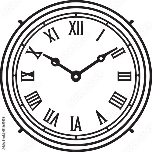 A classic wall clock displaying precisely twelve o clock rendered as a striking black silhouette high quality professional detailed