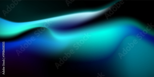 Abstract with a blend of deep black and soft turquoise gradations. Its shape resembles a stream of light or a gently curving wave, giving it a simple feel.