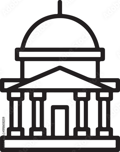 Line art illustration of a mosque with minarets and a central dome