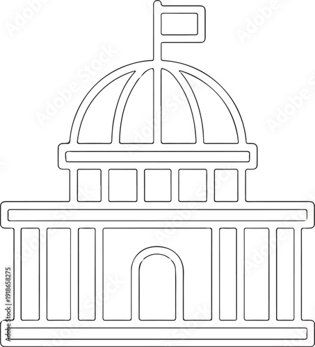 Line art illustration of a mosque with minarets and a central dome