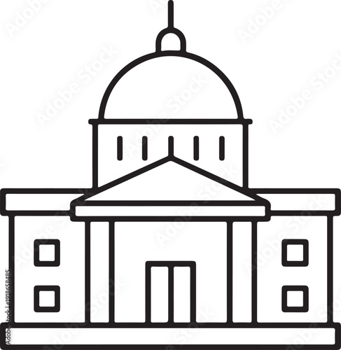 Line art illustration of a mosque with minarets and a central dome