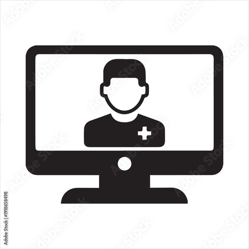 Telemedicine Screen Silhouette Vector Illustration