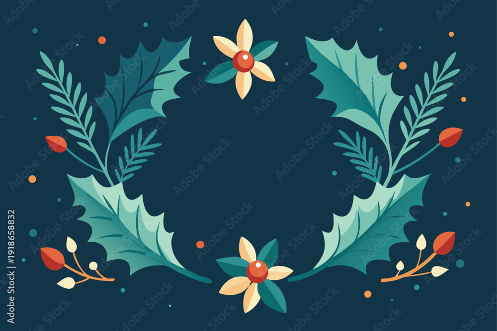 Fototapeta premium Beautiful Winter Floral Frame Vector Graphic with Frosted Christmas Foliage, Perfect for Holiday Season Invitations and Cards