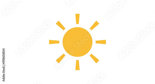 Simple yellow sun icon with orange rays on white background