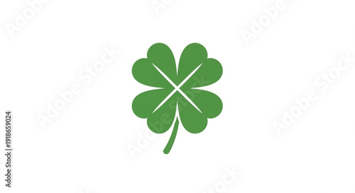 Green four leaf clover illustration with stem on white background symbolizing good luck and fortune