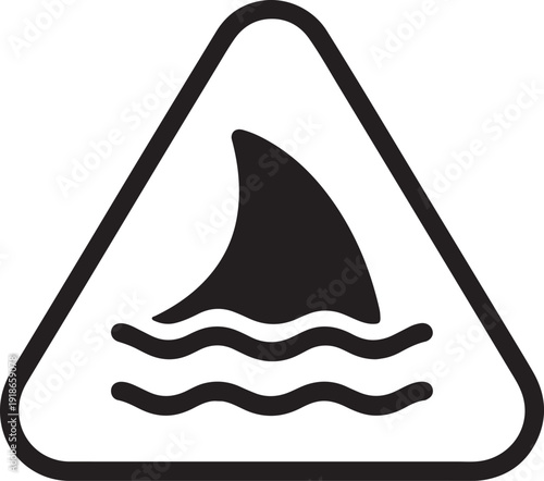 Shark attack warning sing with shark dorsal fin swimming in water flat vector icon for apps and print