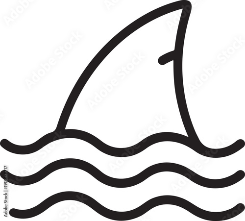 Shark attack warning sing with shark dorsal fin swimming in water flat vector icon for apps and print