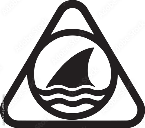 Shark attack warning sing with shark dorsal fin swimming in water flat vector icon for apps and print
