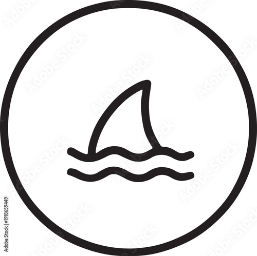 Shark attack warning sing with shark dorsal fin swimming in water flat vector icon for apps and print
